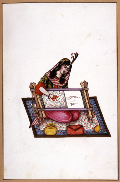 Unknown, Young Girl Embroidering, Qajar Dynasty, Persia, 1842, British Museum, London. 