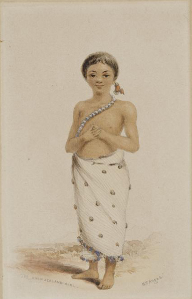 George French Angas, Tao, A New Zealand Girl, 1844. Alexander Turnbull Collection, National Library of New Zealand. Timesframes NZ. 