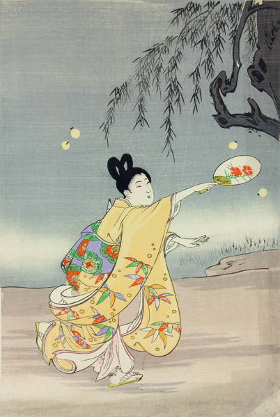 Toyohara Chikanobu, Girl by the Water with Fireflies, c.1890, British Museum.