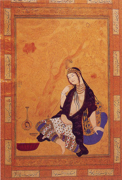 Girl Smoking. Muhammad Qasim, Isfahan, 17th century. WikiCommons. Illustrated Girls by Girl Museum