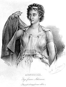 Agnodice dressed in all white with darker clothing as a part of her disguise as a male physician. Image from Wikipedia.