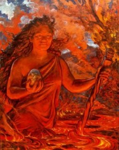 Arthur Johnsen‚Äôs painting of Pele won the Volcano Art Center competition in 2003 and is now displayed at Volcano National Park.