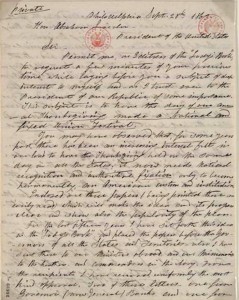 Sarah Hale's letter to President Lincoln. Wikimedia Commons.