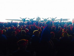 Thousands of Rosies gathered in the airplane hangar for the Guinness World Record.