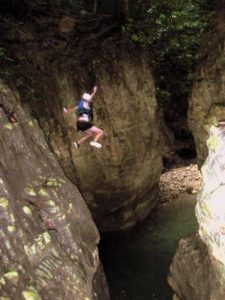 After hiking up a series of waterfalls, the only way down was to jump! 27 Charcos in Puerto Plata, Dominican Republic.