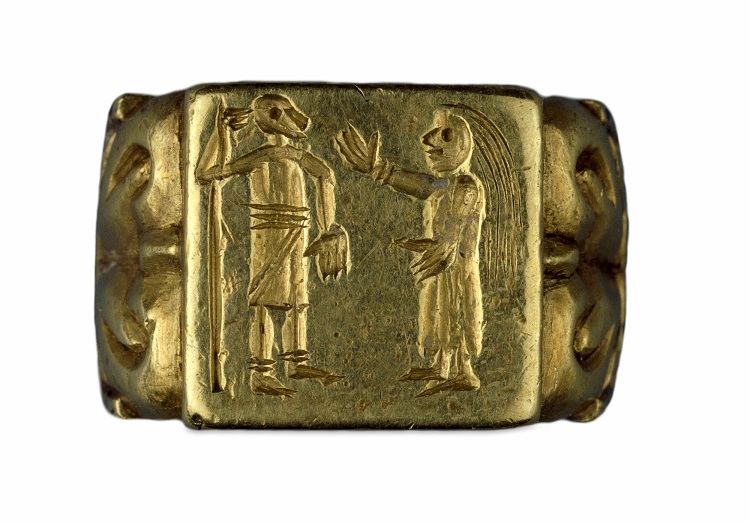Merovingian ring featuring a man and woman