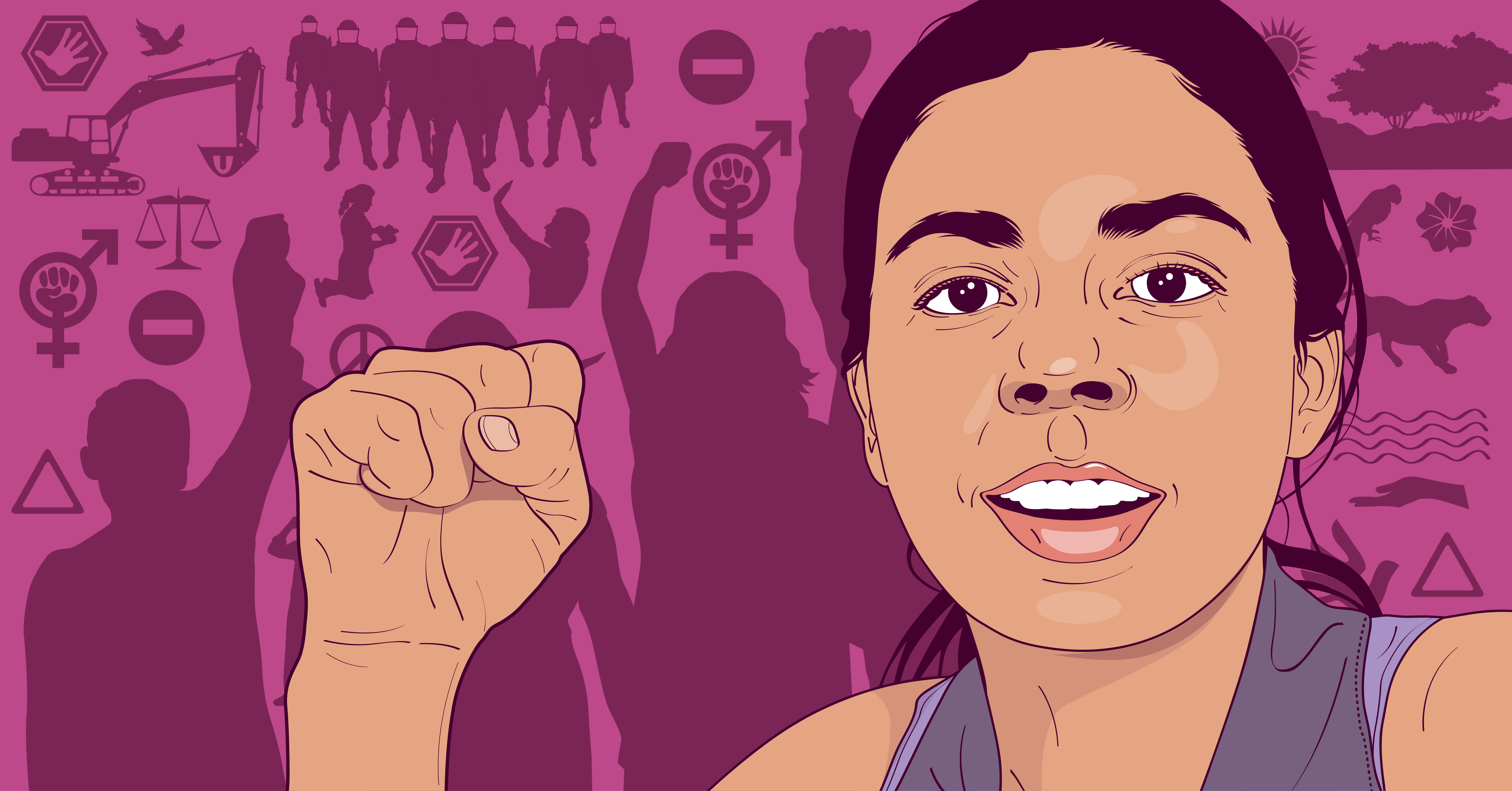 Illustration of Ana Sandoval holding her fist in the air