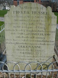 Gravestone of Phoebe Hessel with lengthy inscription.