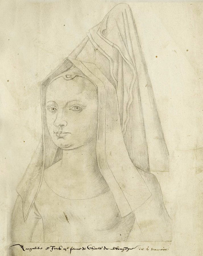 Portrait of Margaret of York, third wife of Charles the Bold, duke of Burgundy, in the 16th century Receuil d'Arras, a collection of portraits copied by Jacques de Boucq